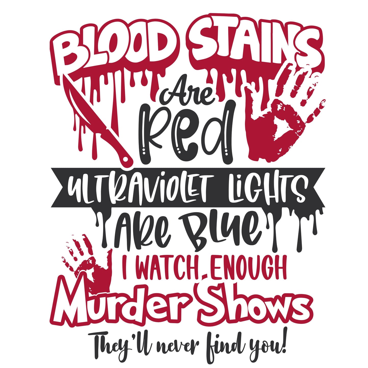 UV DTF Sticker print. Blood stains are red ultraviolet lights are blue murder shows true crime junkie permanent sticker tumbler decal #4549