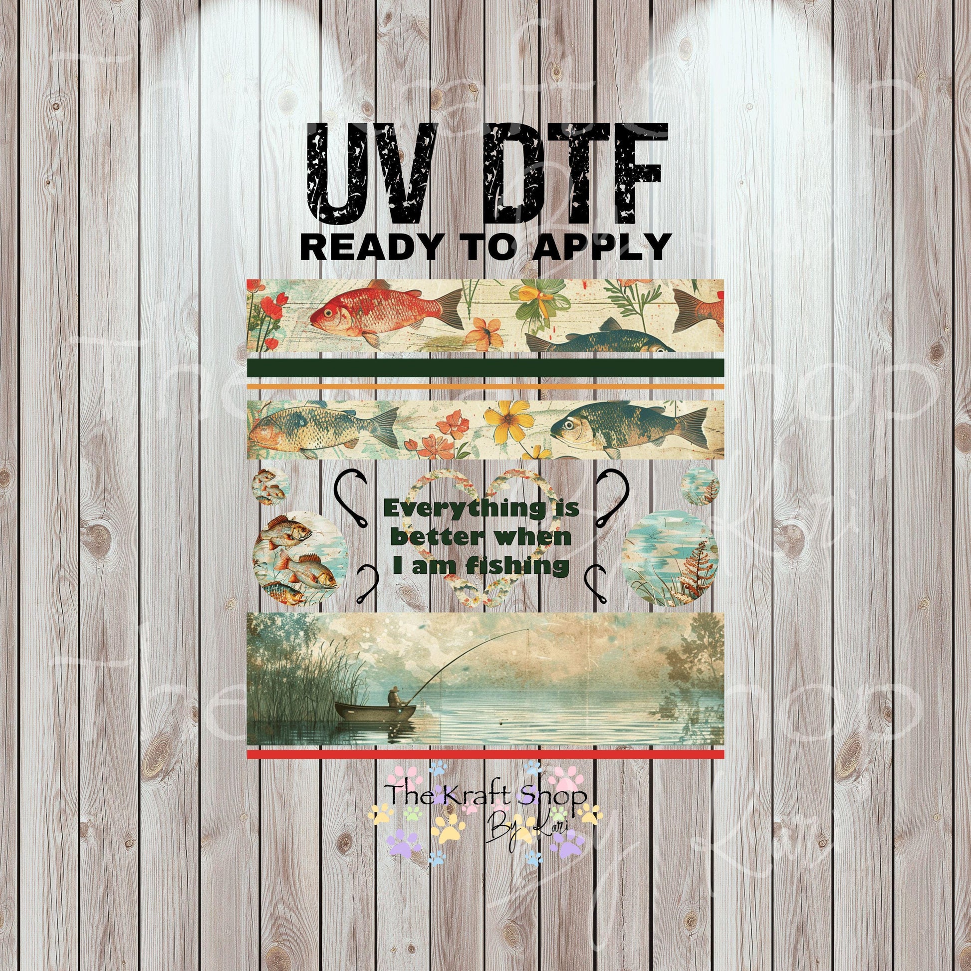 UV DTF Sticker prints. Everything Fishing bands element sheet bundle decal, permanent sticker. #10315