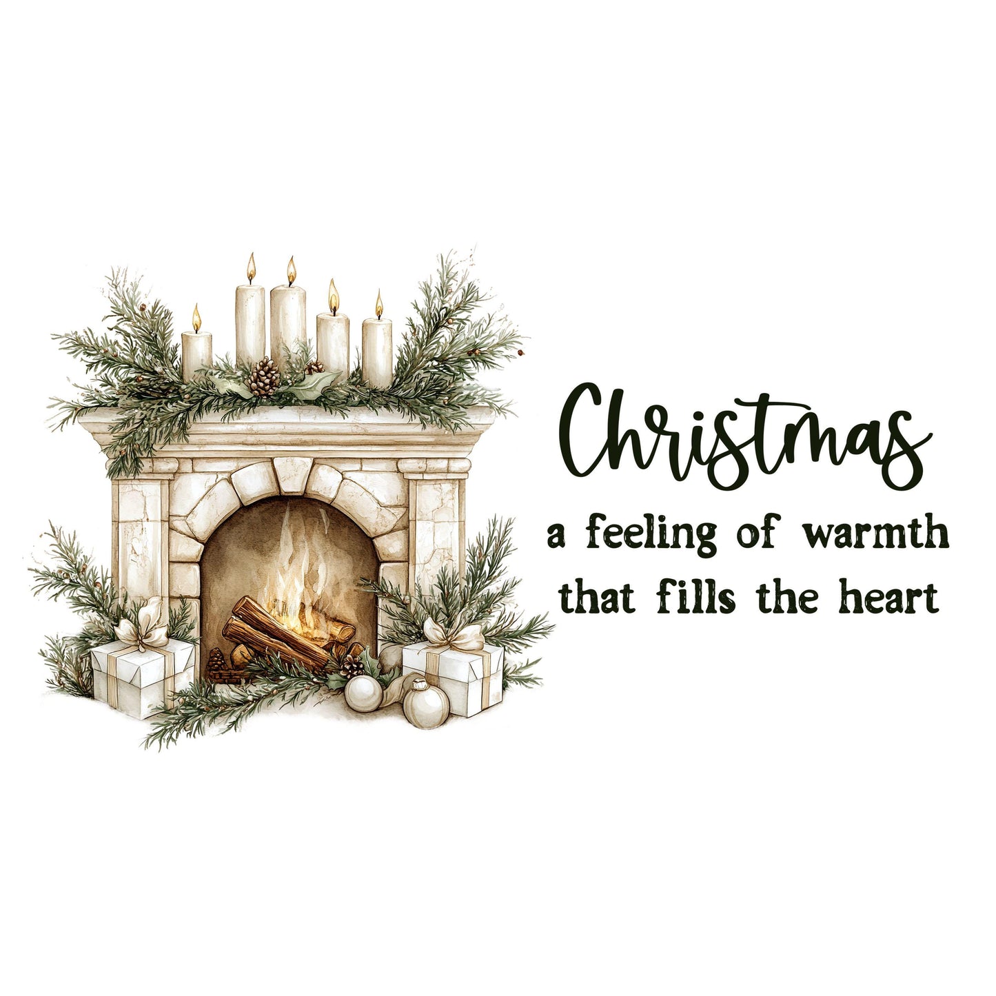 UV DTF Sticker print. Beige Fireplace Holidays Christmas decal, tumbler decal, permanent sticker. UV wrap for glass can tumbler. #5353