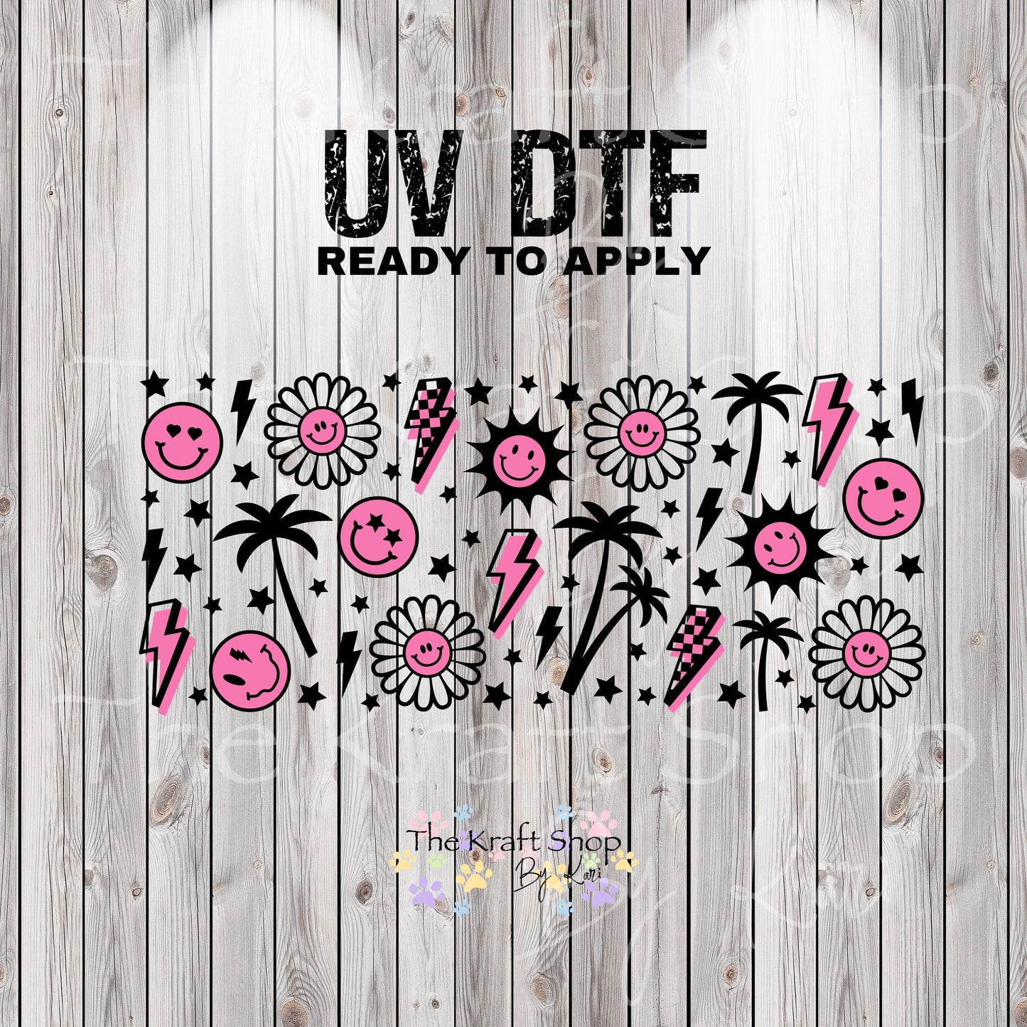 UV DTF Sticker print. Retro Palm Tree wrap decal, tumbler decal, permanent sticker. UV wrap for glass can tumbler. #5355