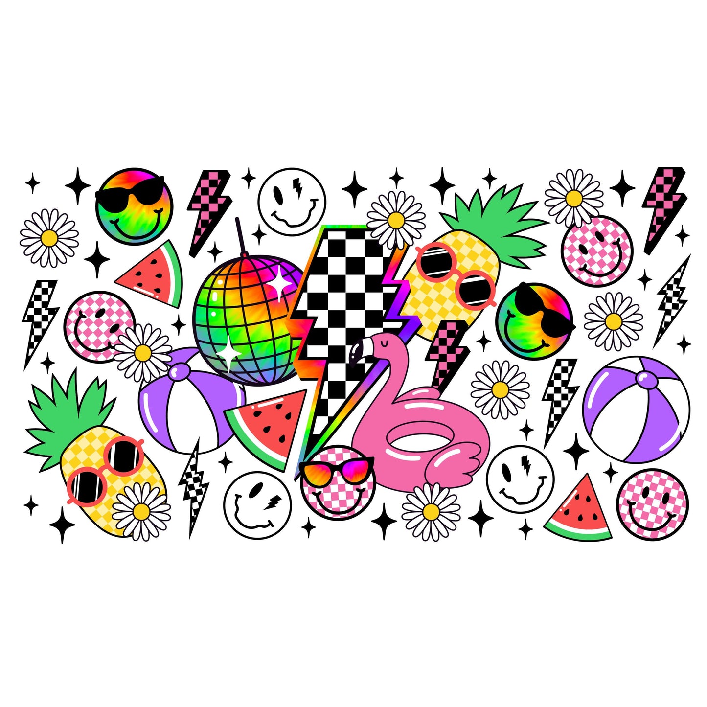 UV DTF Sticker print. Retro Summer Smile face glass can wrap decal, tumbler decal, permanent sticker. UV wrap for glass can tumbler. #5357