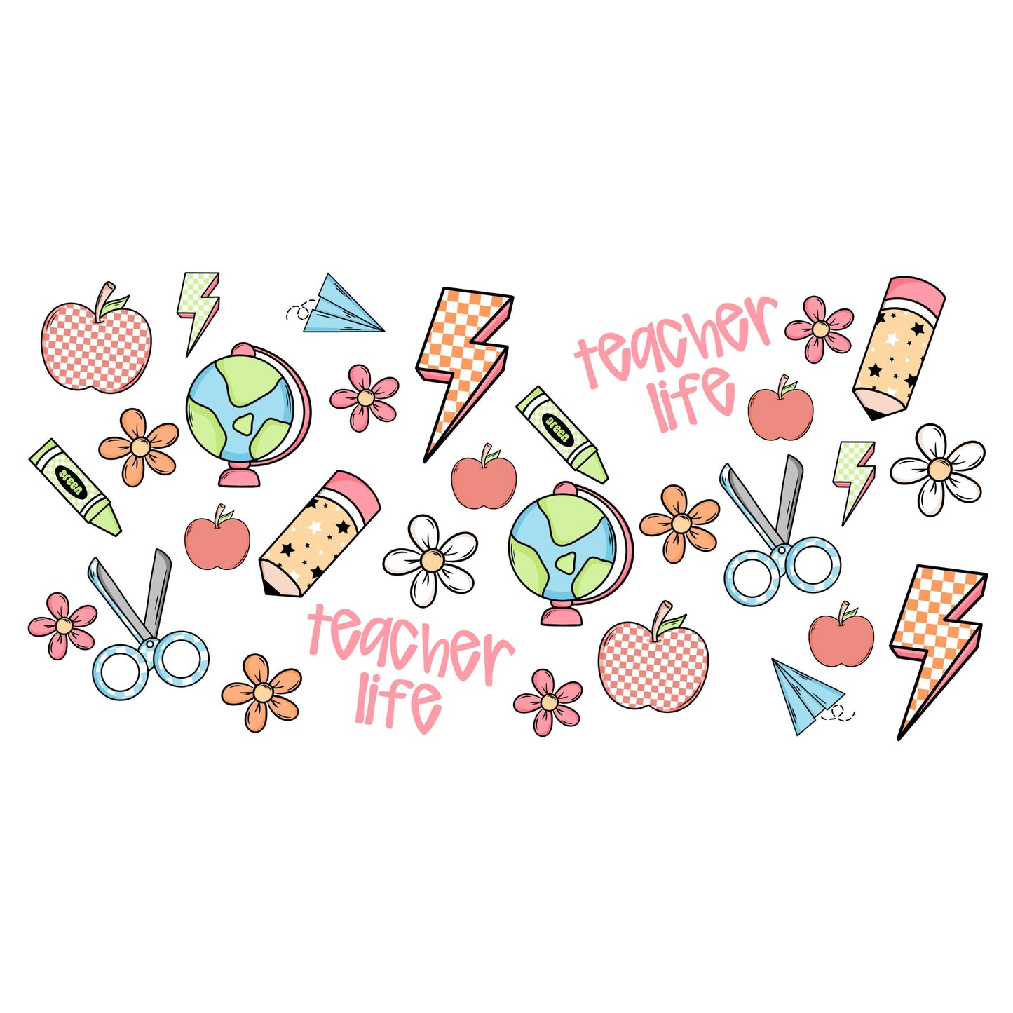 UV DTF Sticker print. Teacher life wrap for glass can wrap decal, tumbler decal, permanent sticker. UV wrap for glass can tumbler. #5364