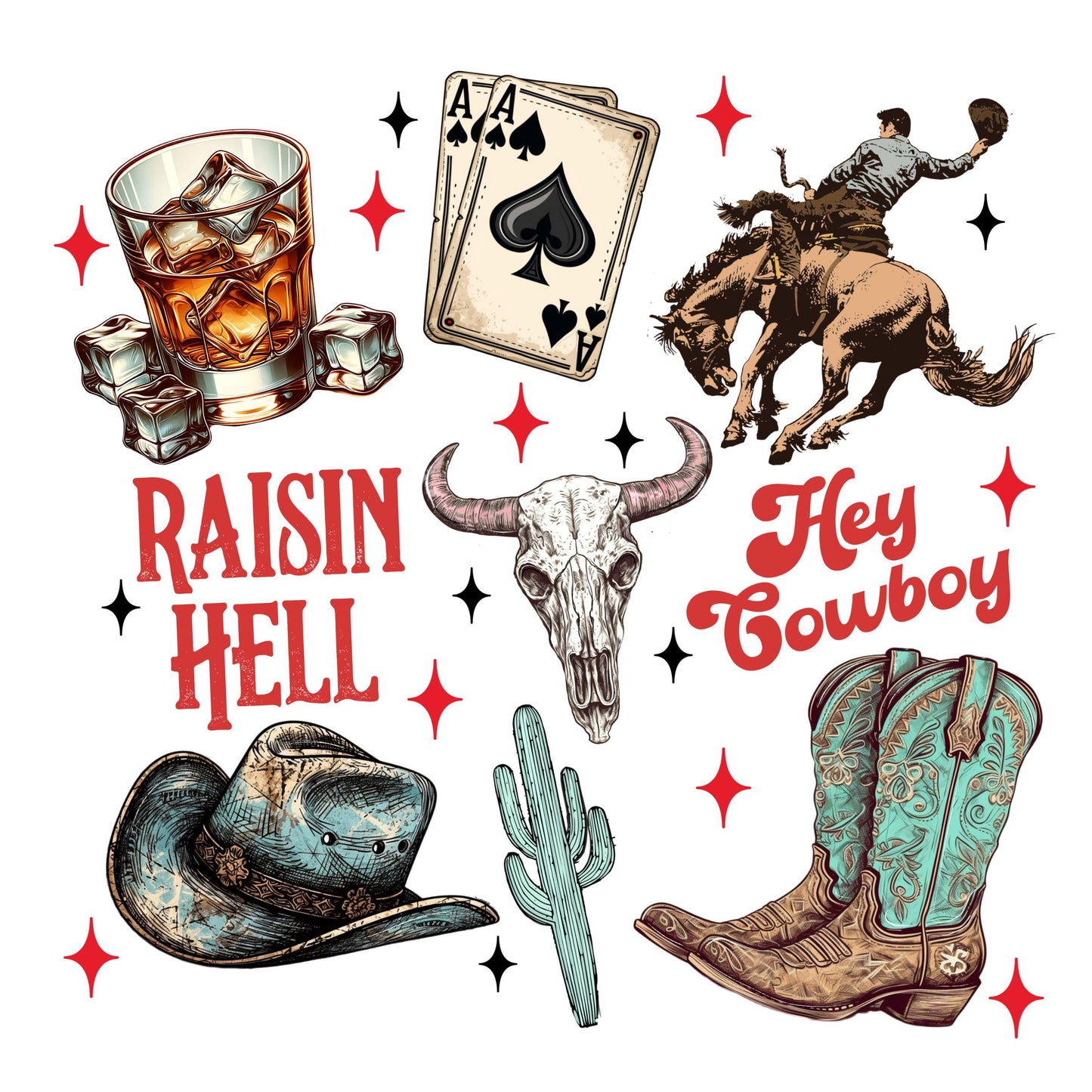 UV DTF Sticker print. Raisin hell western collage element bundle of decals, tumbler decal. #2033
