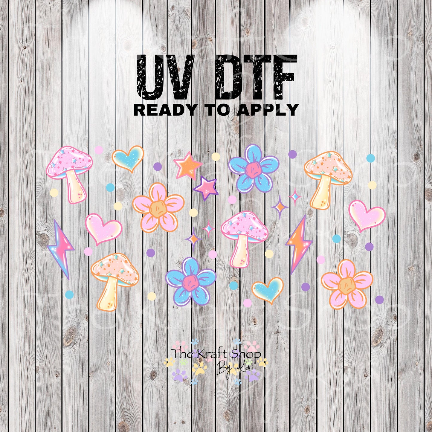 UV DTF Sticker print. Retro mushroom lightening bolt for glass can wrap decal, tumbler decal, permanent sticker. #5373