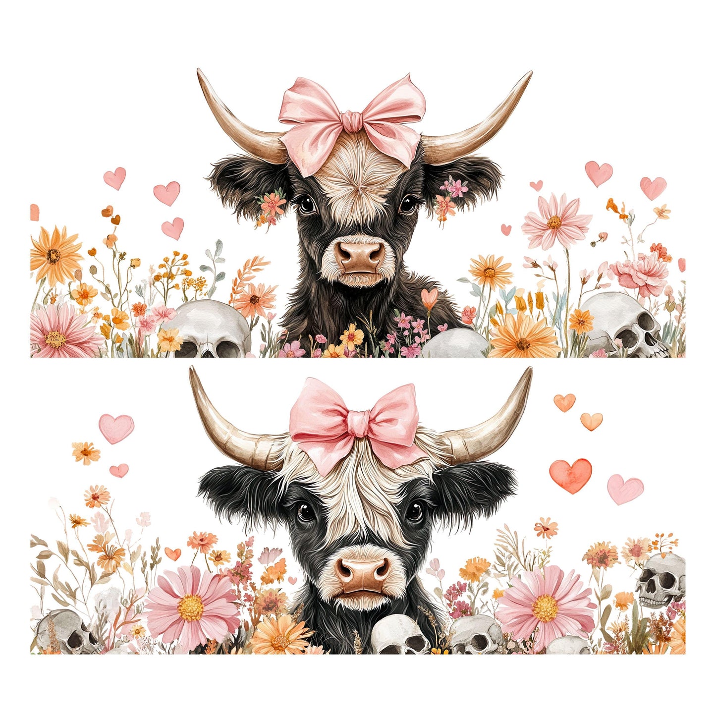 UV DTF Sticker print. Halloween Highland Cow 2 pk for glass can wrap decal, tumbler decal, permanent sticker. #5378