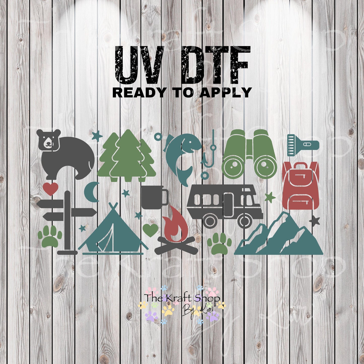 UV DTF Sticker print. Camping clip art glass can wrap decal, tumbler decal, permanent sticker. #5391