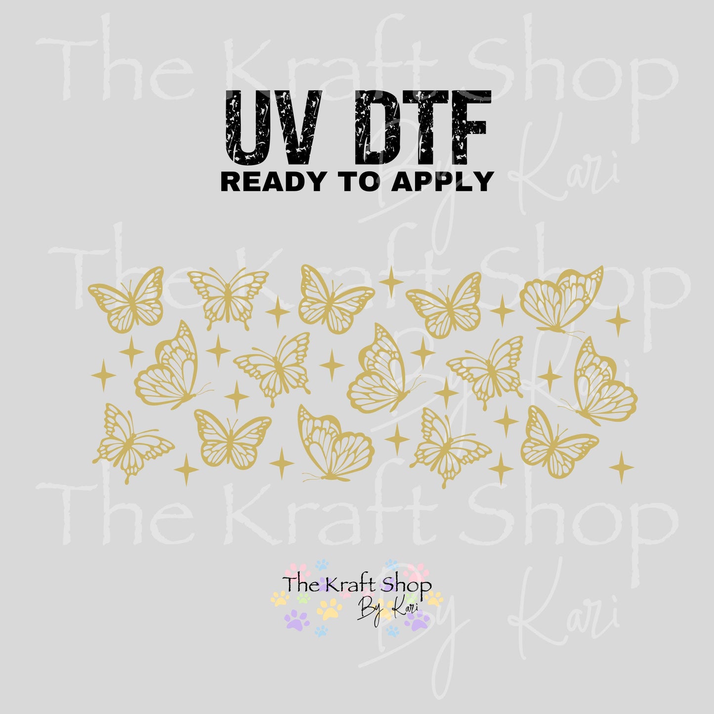 UV DTF Sticker print. Butterflies and sparkles glass can wrap decal, tumbler decal, permanent sticker. #5405