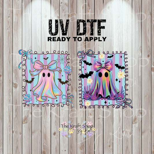 UV DTF Sticker print Iridescent ghost coquette 2 pk Halloween decal, tumbler decal, permanent sticker. #7366
