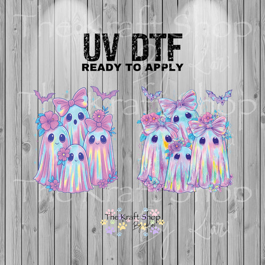 UV DTF Sticker print Iridescent 4 ghost group 2 pk Halloween decal, tumbler decal, permanent sticker. #7369