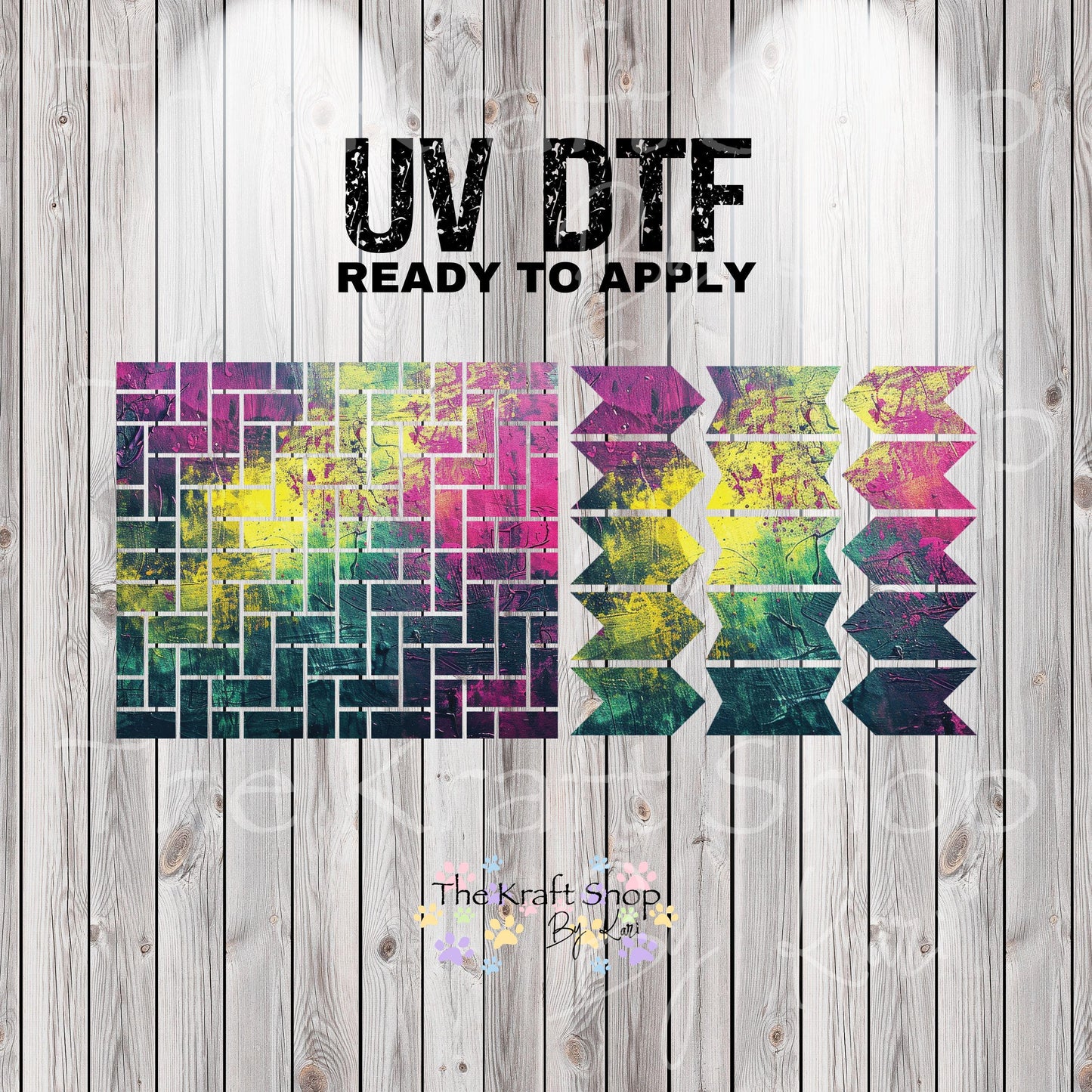 UV DTF Sticker prints. Neon grunge arrows or block tumbler element decal, permanent sticker. #10302