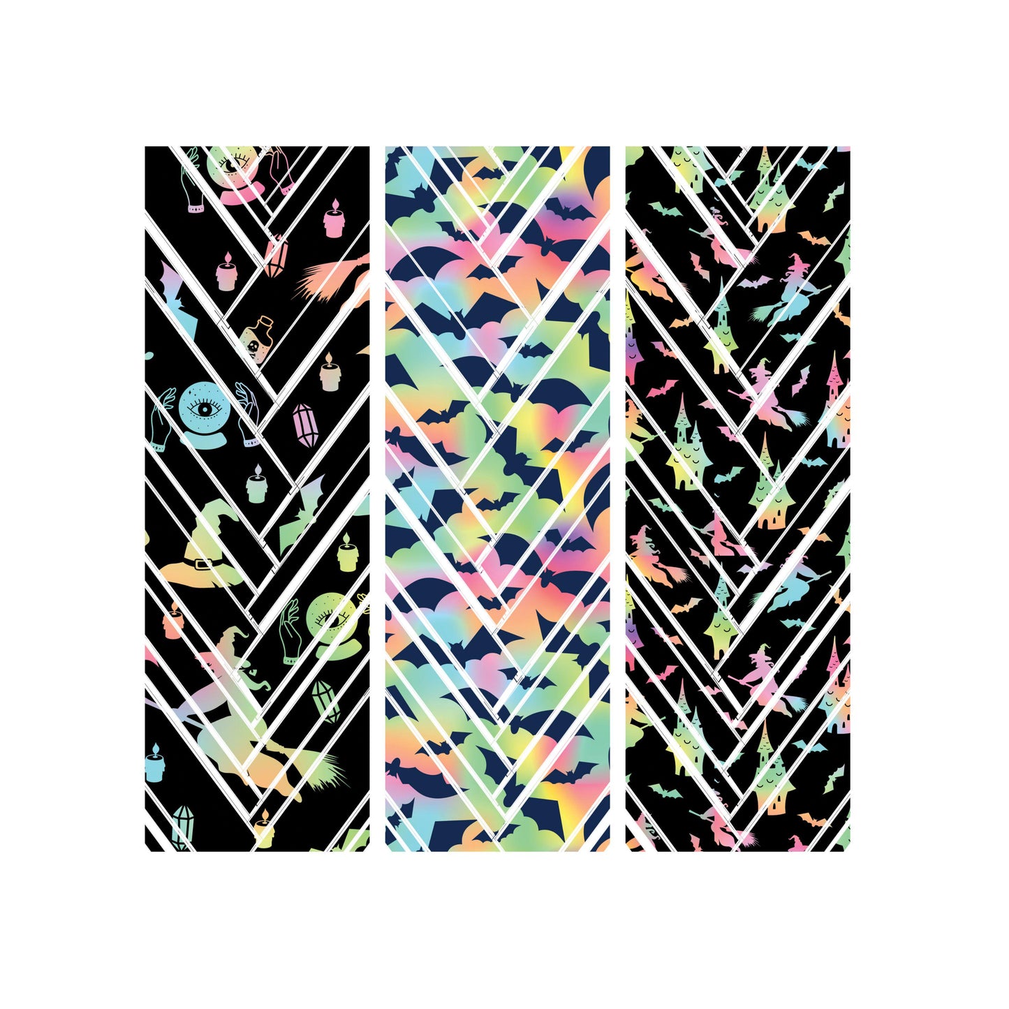 UV DTF Sticker prints. Rainbow witchy or spider web mixed media rainbow hot mess herringbone design bands element sheet bundle #10303