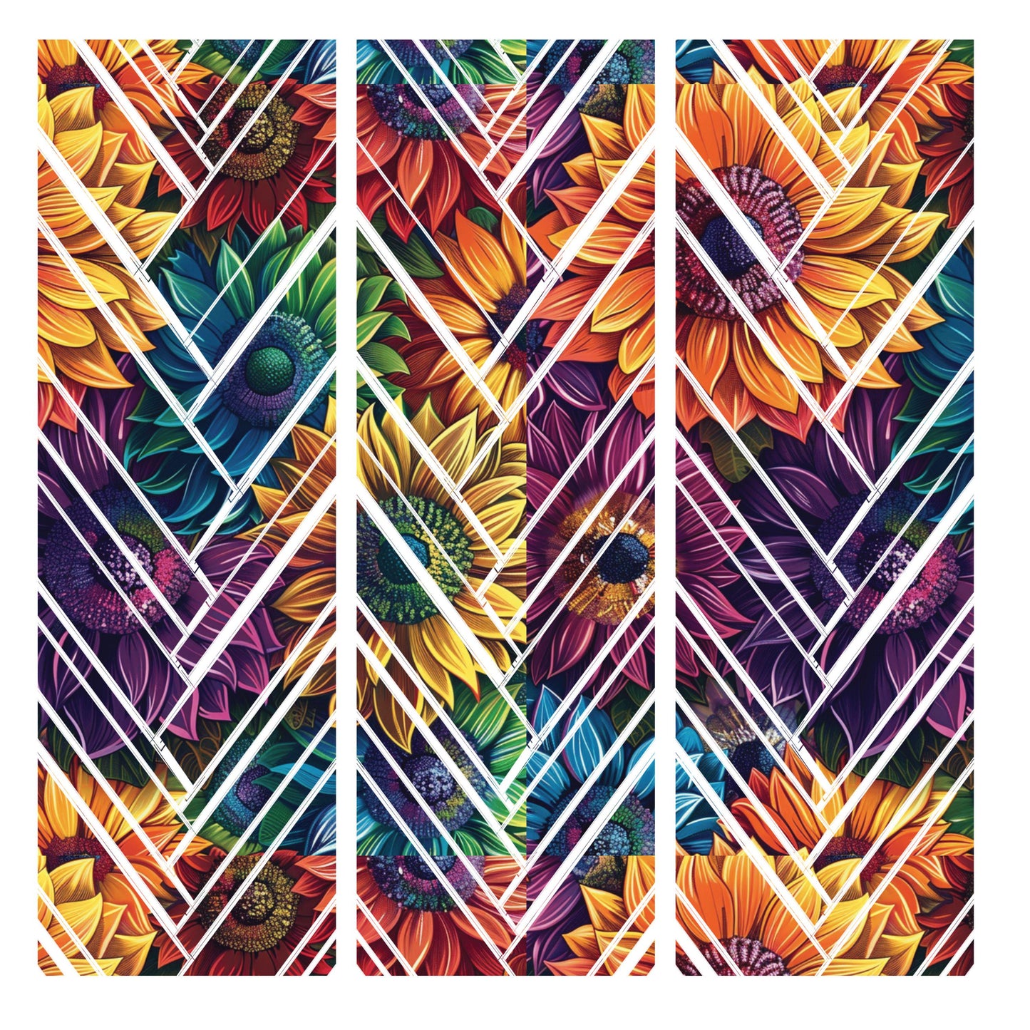 UV DTF Sticker prints. Rainbow sunflowers mixed media rainbow hot mess herringbone design bands element sheet bundle #10305