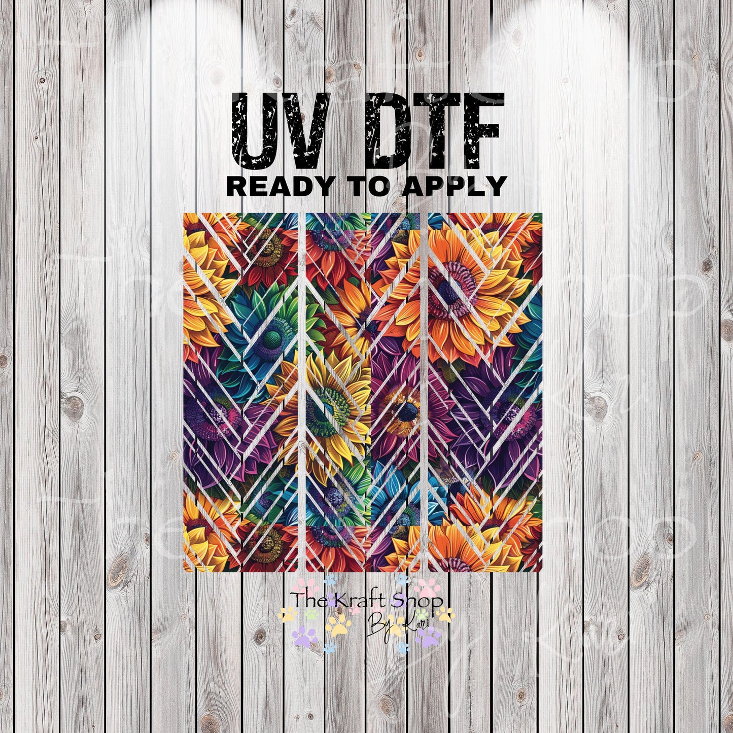 UV DTF Sticker prints. Rainbow sunflowers mixed media rainbow hot mess herringbone design bands element sheet bundle #10305
