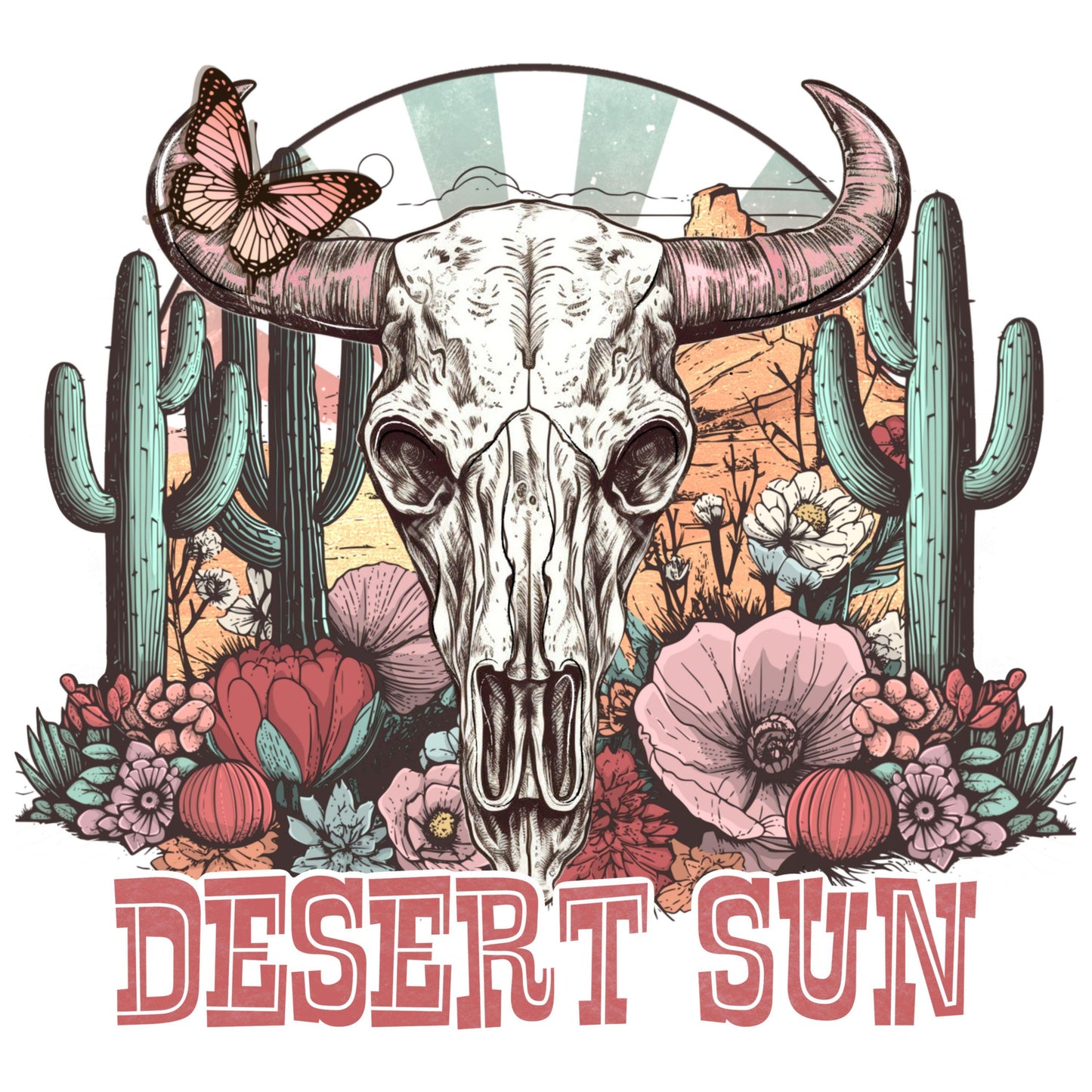 UV DTF Sticker print. Desert sun skull Western pattern skull permanent sticker tumbler decal #2033