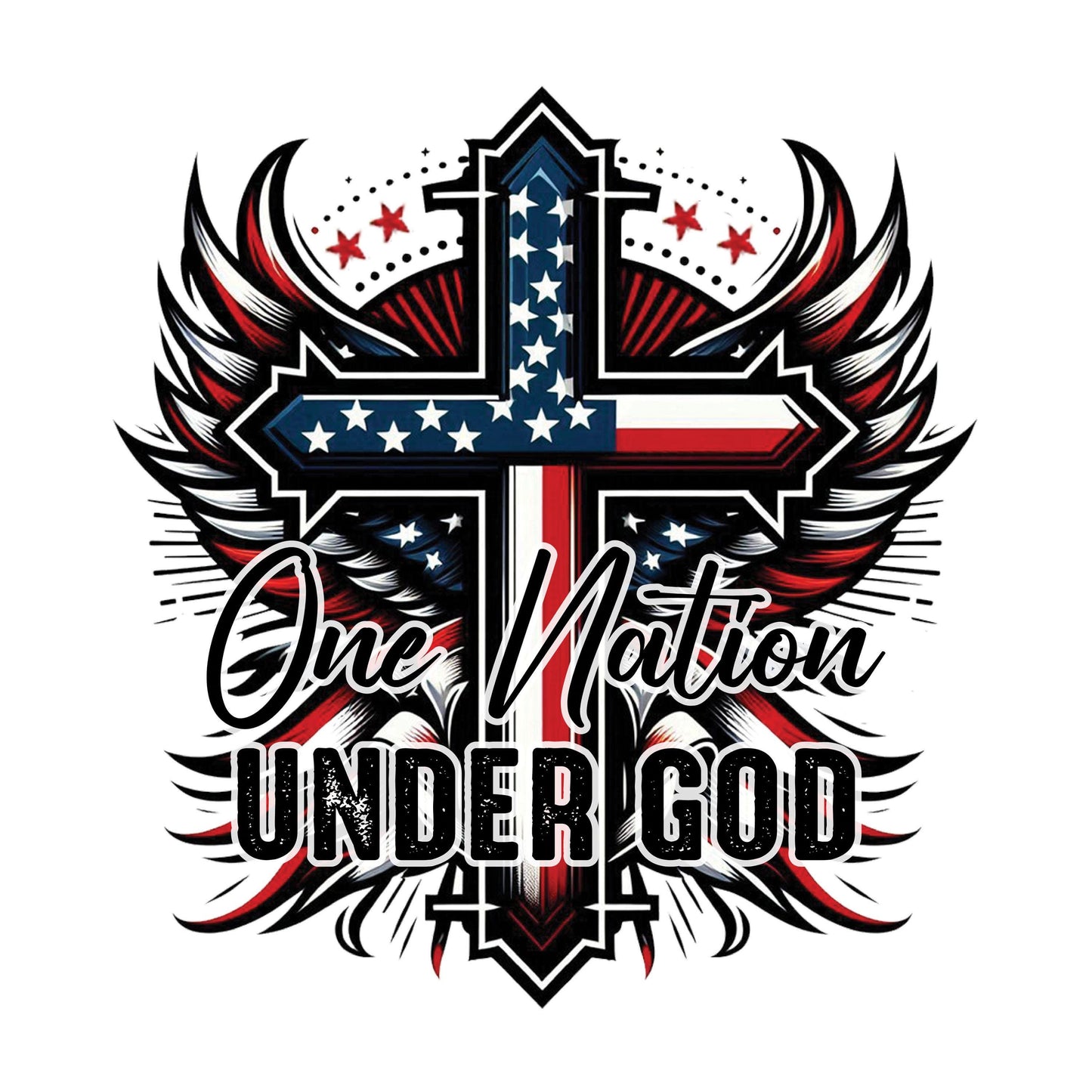 UV DTF Sticker print. One Nation Under God Flag with Cross and Wings Patriotic decal, tumbler decal, permanent sticker. #4560