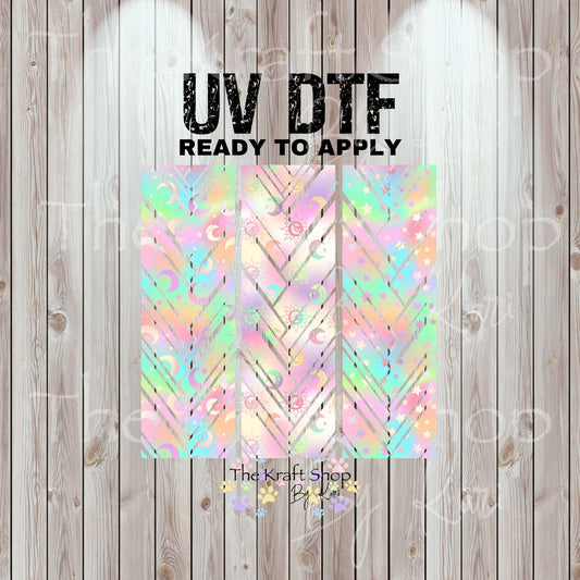 UV DTF Sticker prints. Pastel Stars Moon mixed media rainbow hot mess herringbone design bands element sheet bundle #10306
