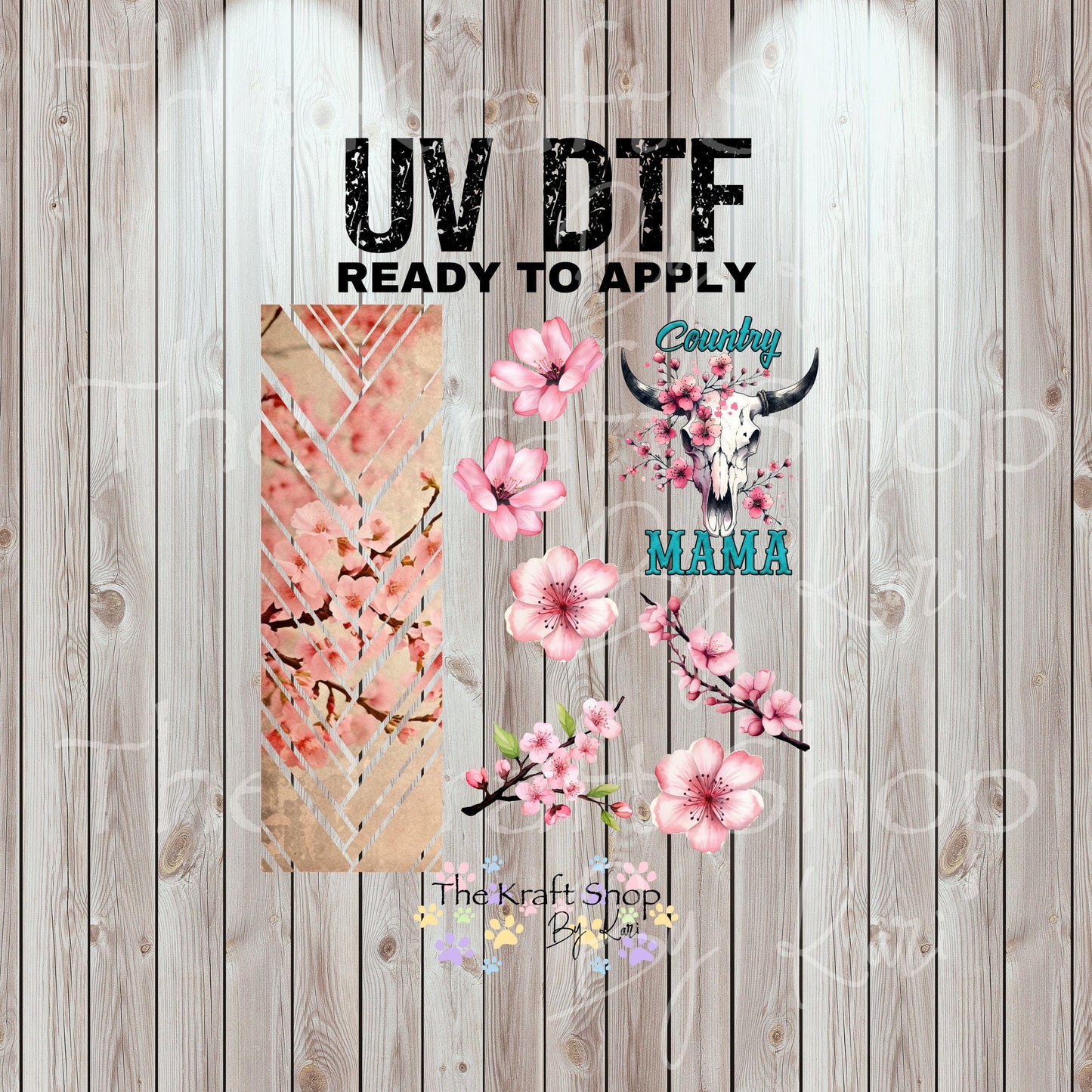 UV DTF Sticker print. Country Mama cherry Blossom western collage element bundle of decals, tumbler decal. #2035