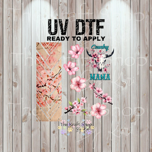 UV DTF Sticker print. Country Mama cherry Blossom western collage element bundle of decals, tumbler decal. #2035