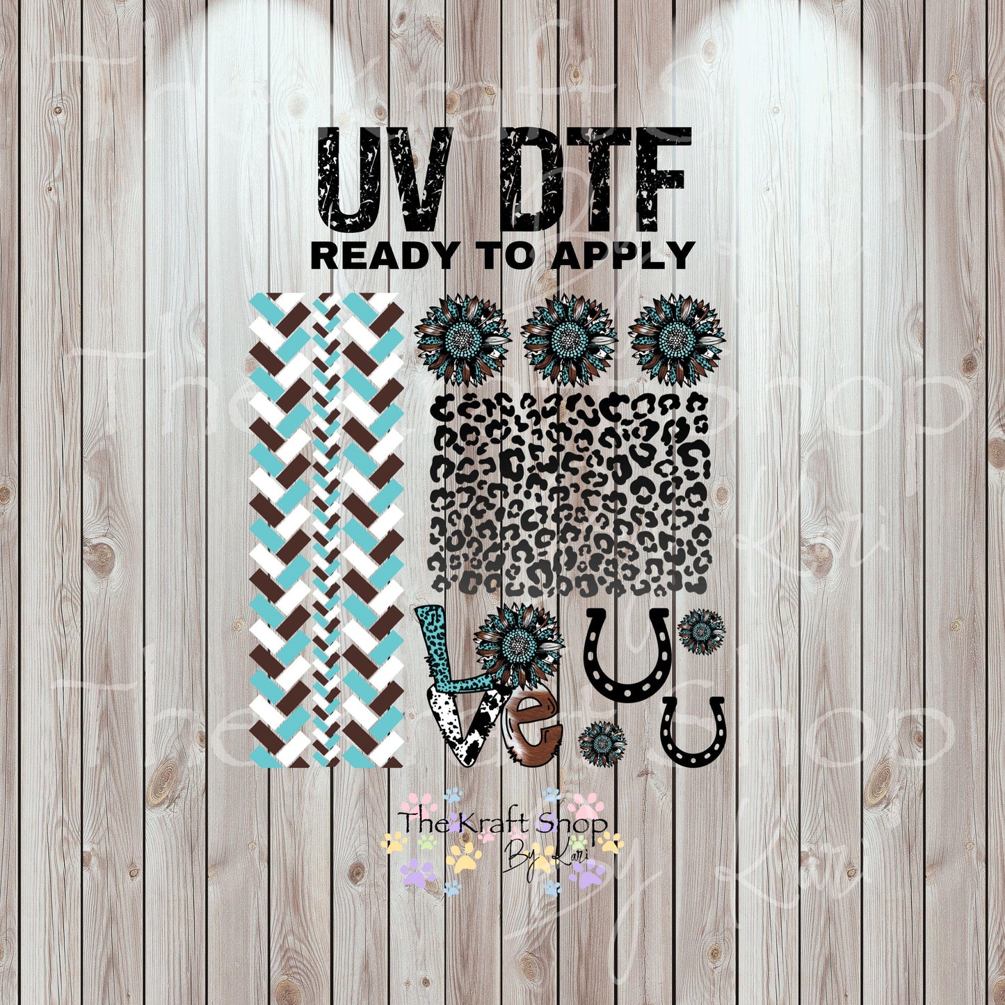 UV DTF Sticker print. Small braided herringbone teal western templates collage element bundle of decals, tumbler decal. #2038