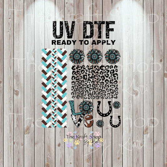 UV DTF Sticker print. Small braided herringbone teal western templates collage element bundle of decals, tumbler decal. #2038