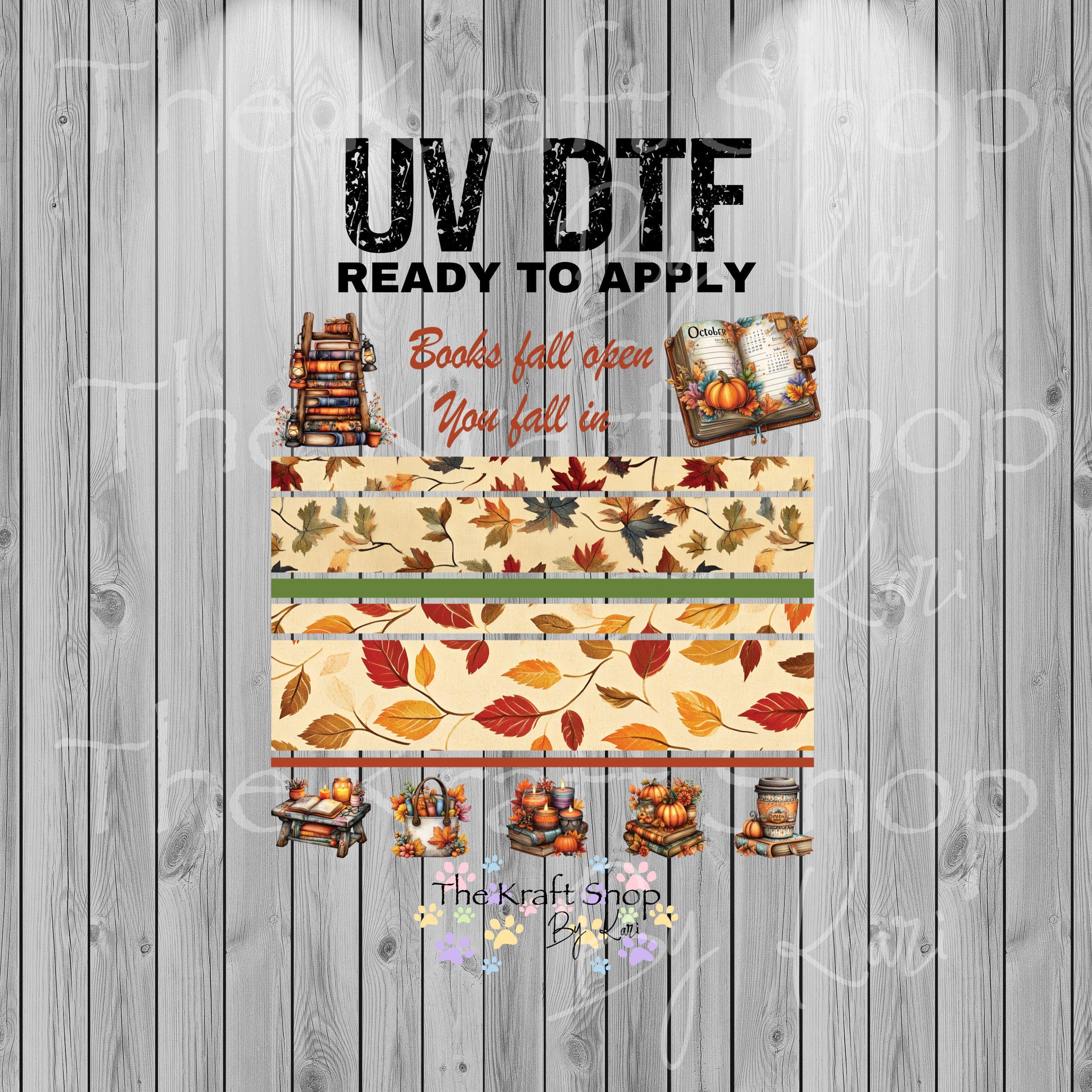 UV DTF Sticker prints. Books fall open you fall in band element sheet bundle decal, permanent sticker. #7378