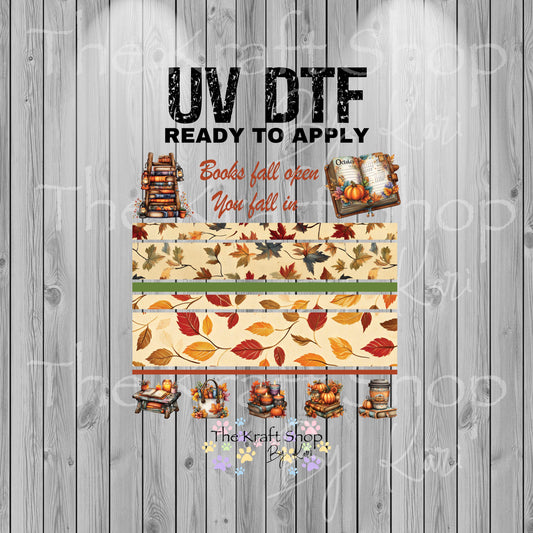 UV DTF Sticker prints. Books fall open you fall in band element sheet bundle decal, permanent sticker. #7378