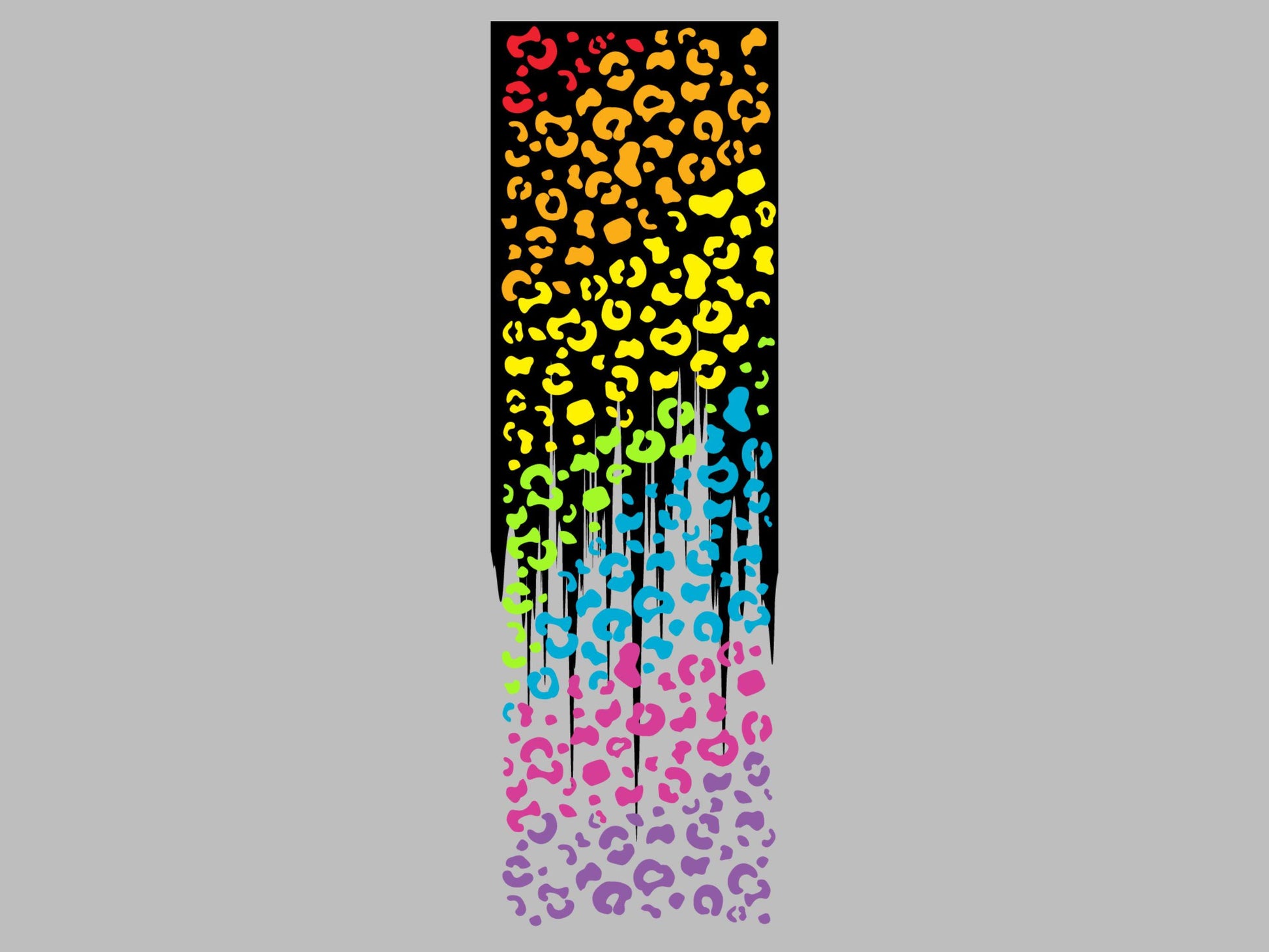 UV DTF Pen Wrap Ready To Apply Sticker Print. Black drips rainbow leopard with half transparent backing. UV Pen wrap. #8035