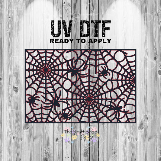 UV DTF Sticker print. Halloween web rectangle black and red wrap tumbler decal. #7380