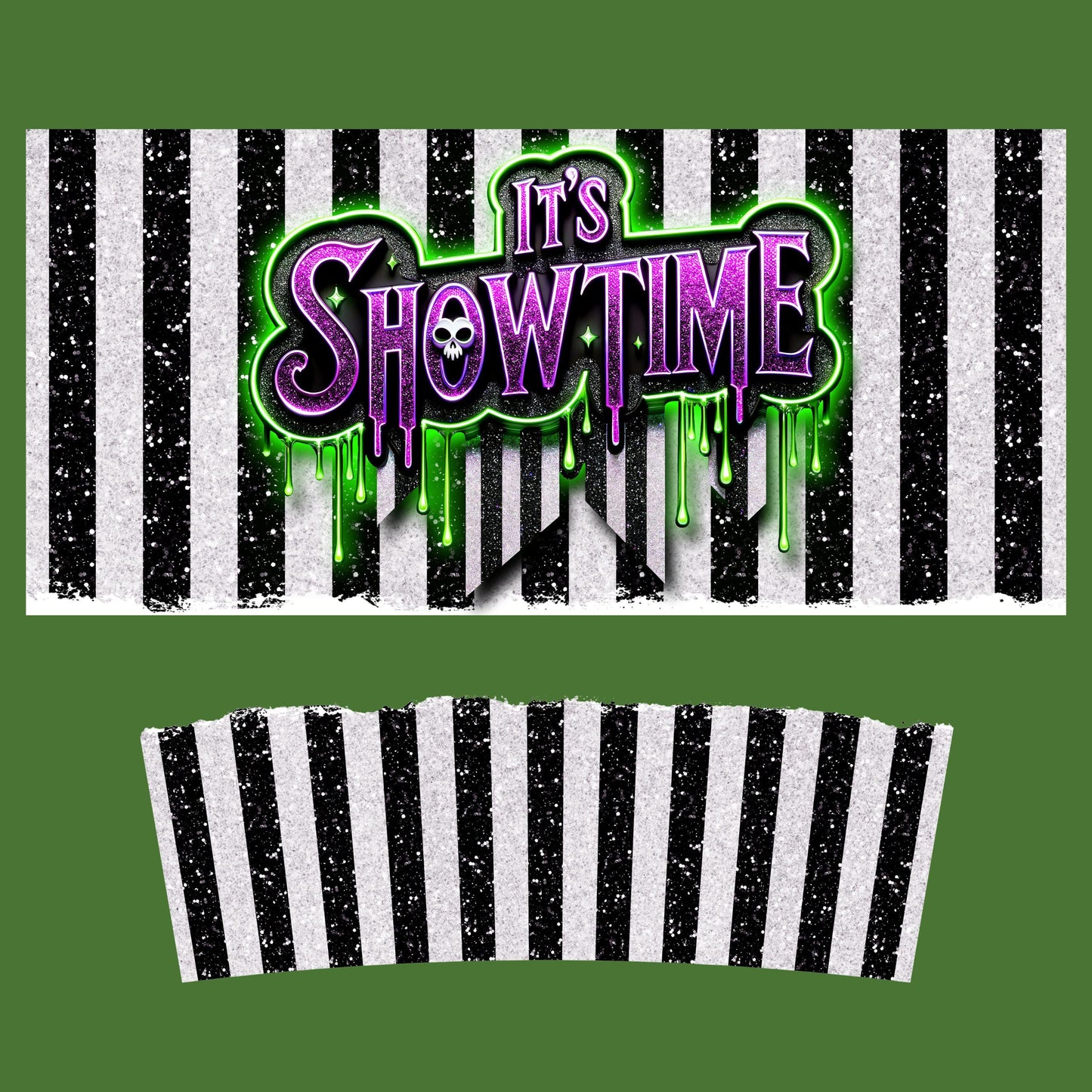 UV DTF 40 oz ready to apply It's showtime Halloween spooky. Permanent sticker. UV wrap quencher #3164