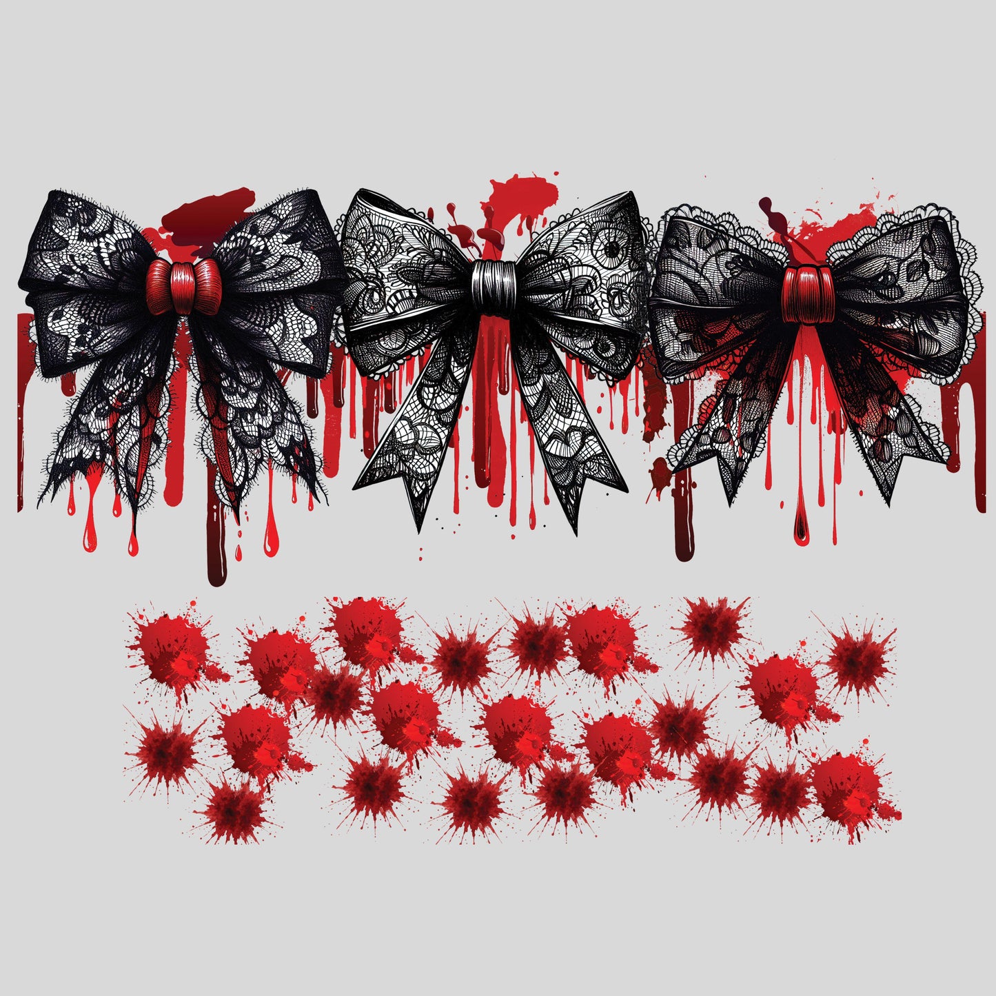 UV DTF 40 oz ready to apply Black Bows Blood drip with lace Halloween spooky. Permanent sticker. UV wrap quencher #3166