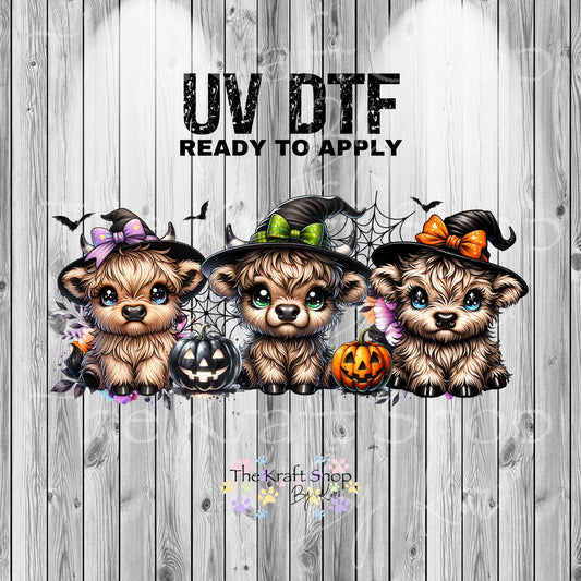 UV DTF Sticker print Halloween highland cows spooky wrap decal, tumbler decal. UV wrap for glass can #7384