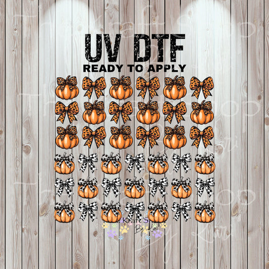 UV DTF Sticker print. Checkered black and white or leopard pumpkin bow fall elements wrap decal, UV wrap for glass can tumbler#7350