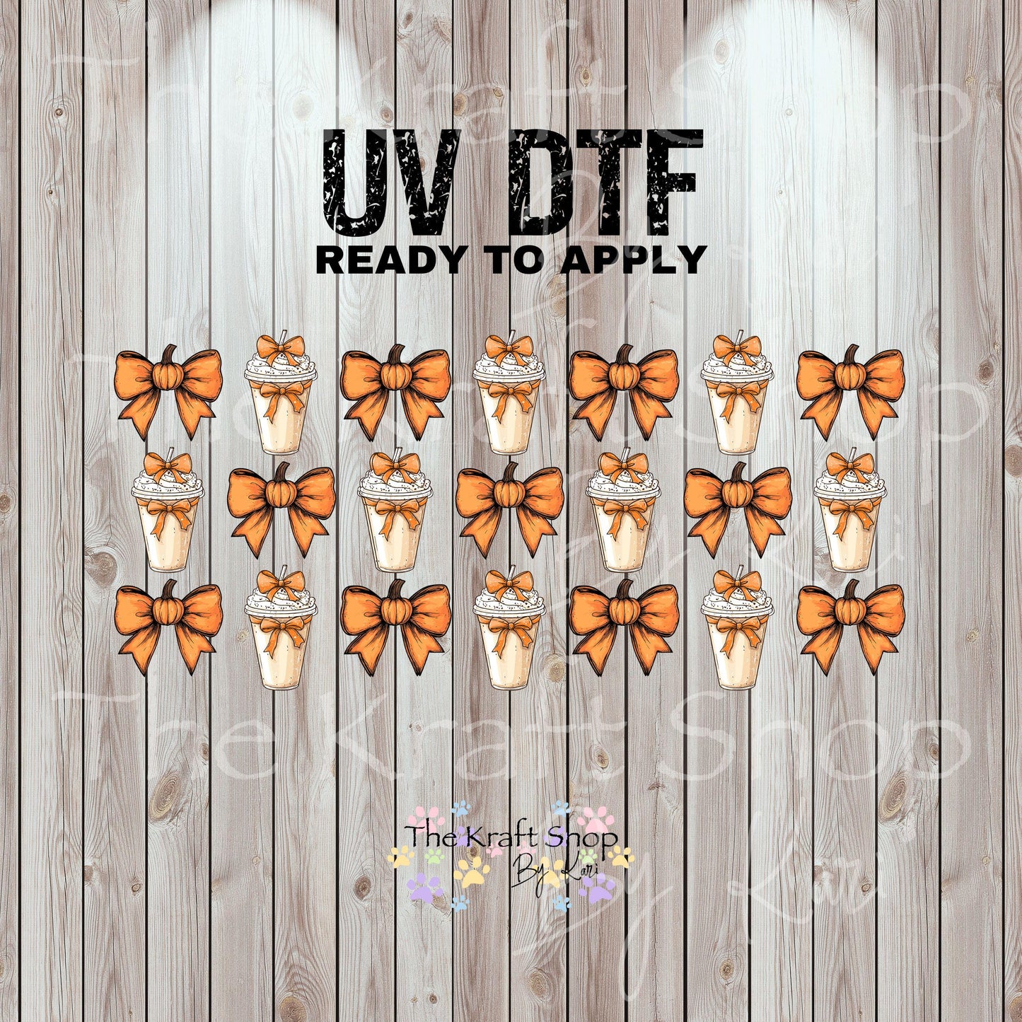 UV DTF Sticker print. Pumpkins bows and lattes element wrap decal, tumbler decal UV wrap for glass can tumbler#7358