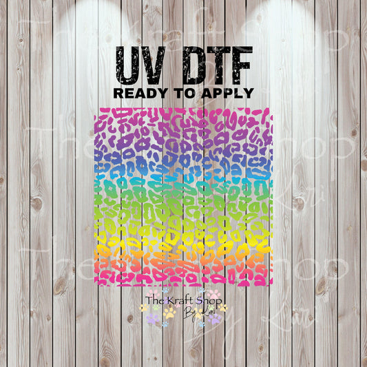UV DTF Sticker print. Rainbow Leopard Spots element templates mixed media, tumbler decal. #10314