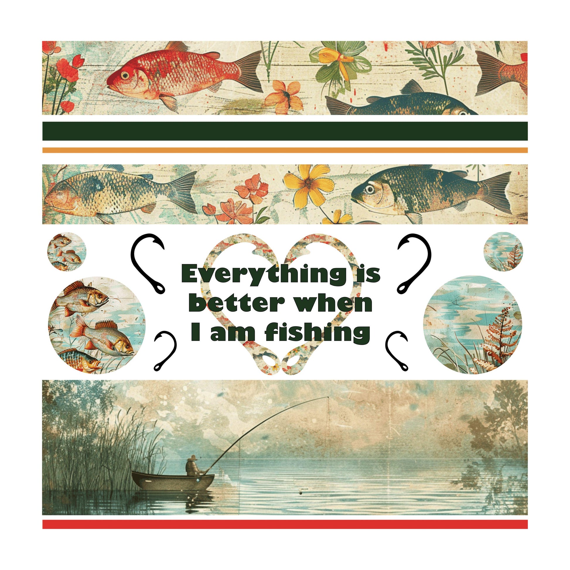 UV DTF Sticker prints. Everything Fishing bands element sheet bundle decal, permanent sticker. #10315