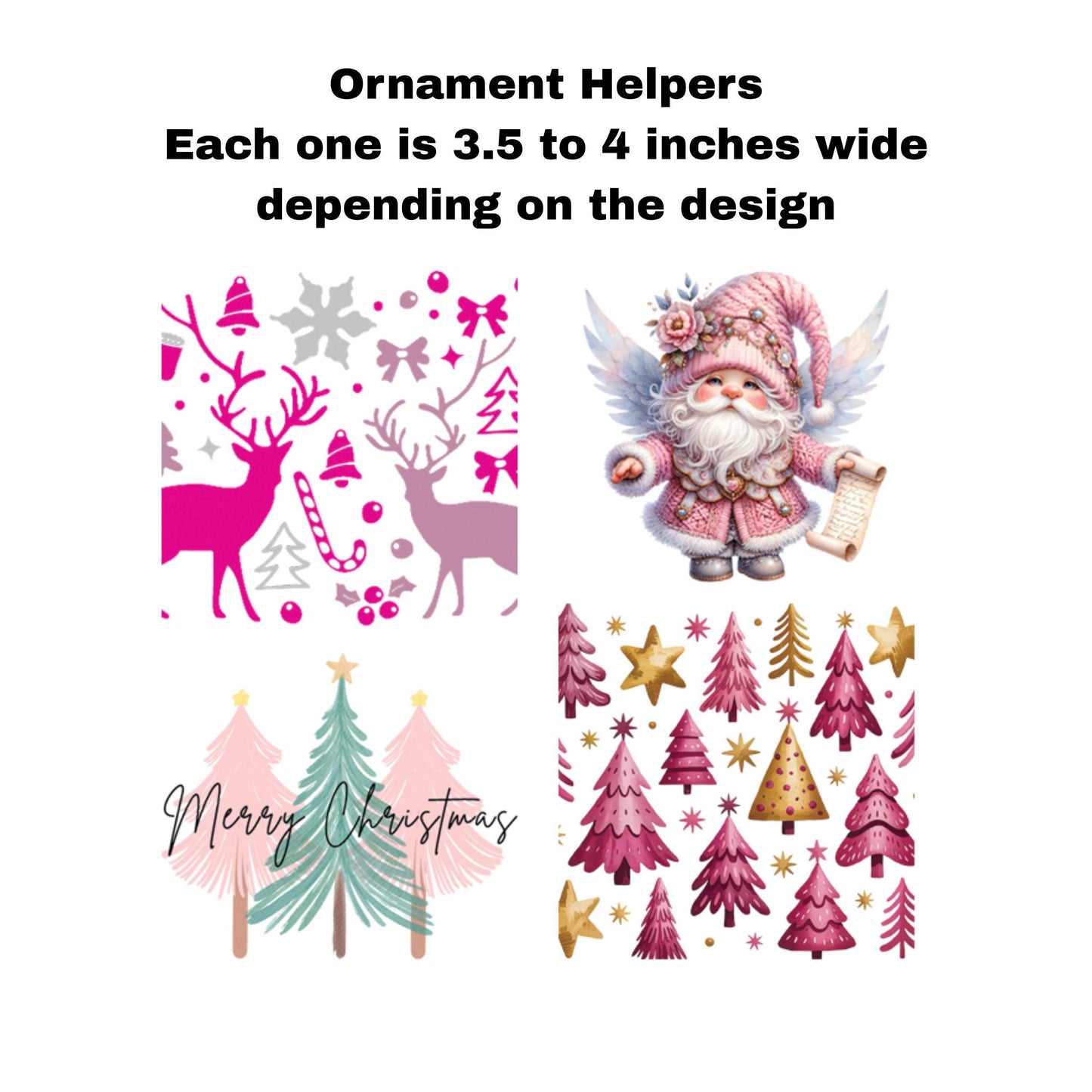 UV DTF Sticker print. Ornament Helpers Pink Christmas Set of 4 decals, tumbler decal. #7384