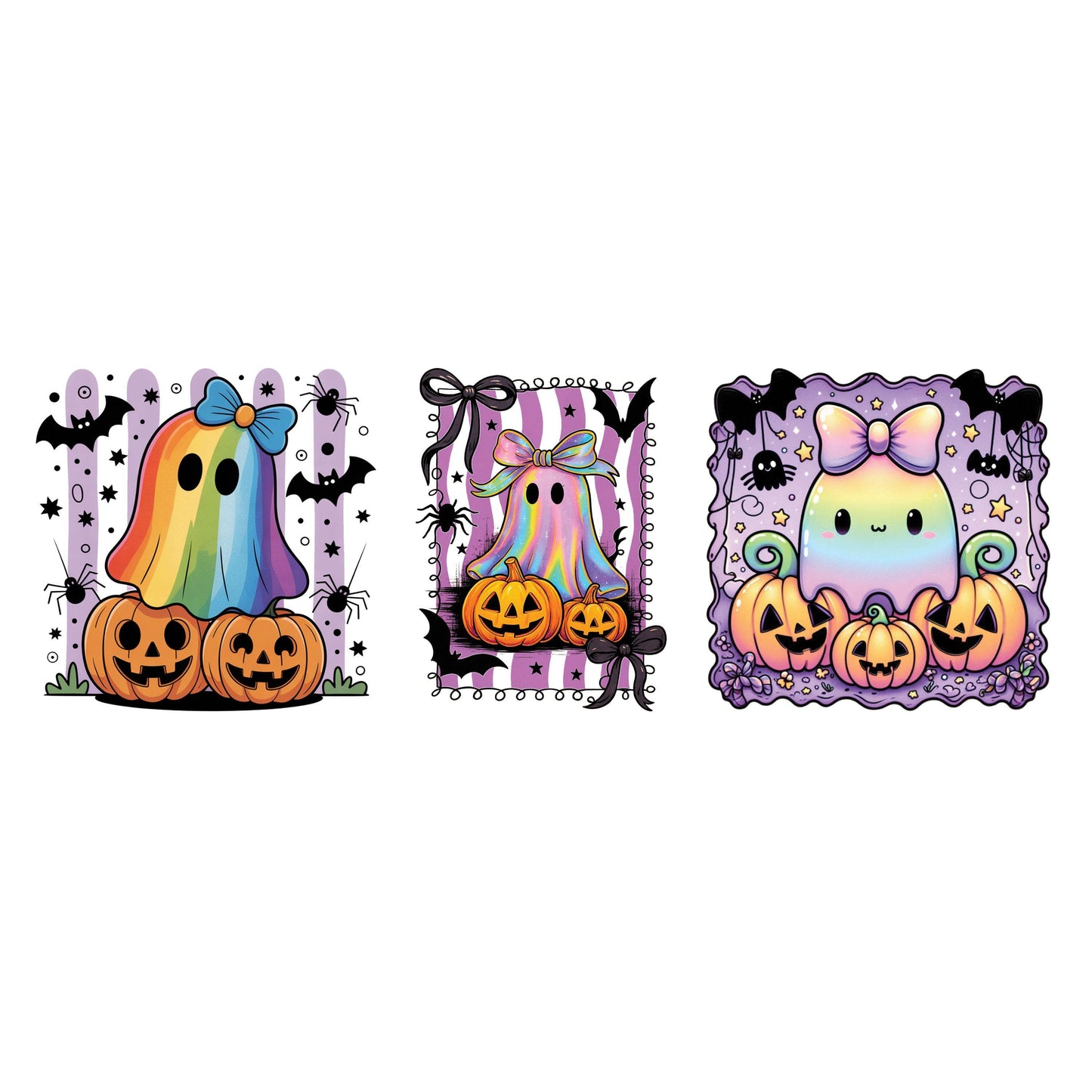 UV DTF Sticker print Purple Halloween 3 pk rainbow and Iridescent ghosts Halloween decal, tumbler decal, permanent sticker. #7365