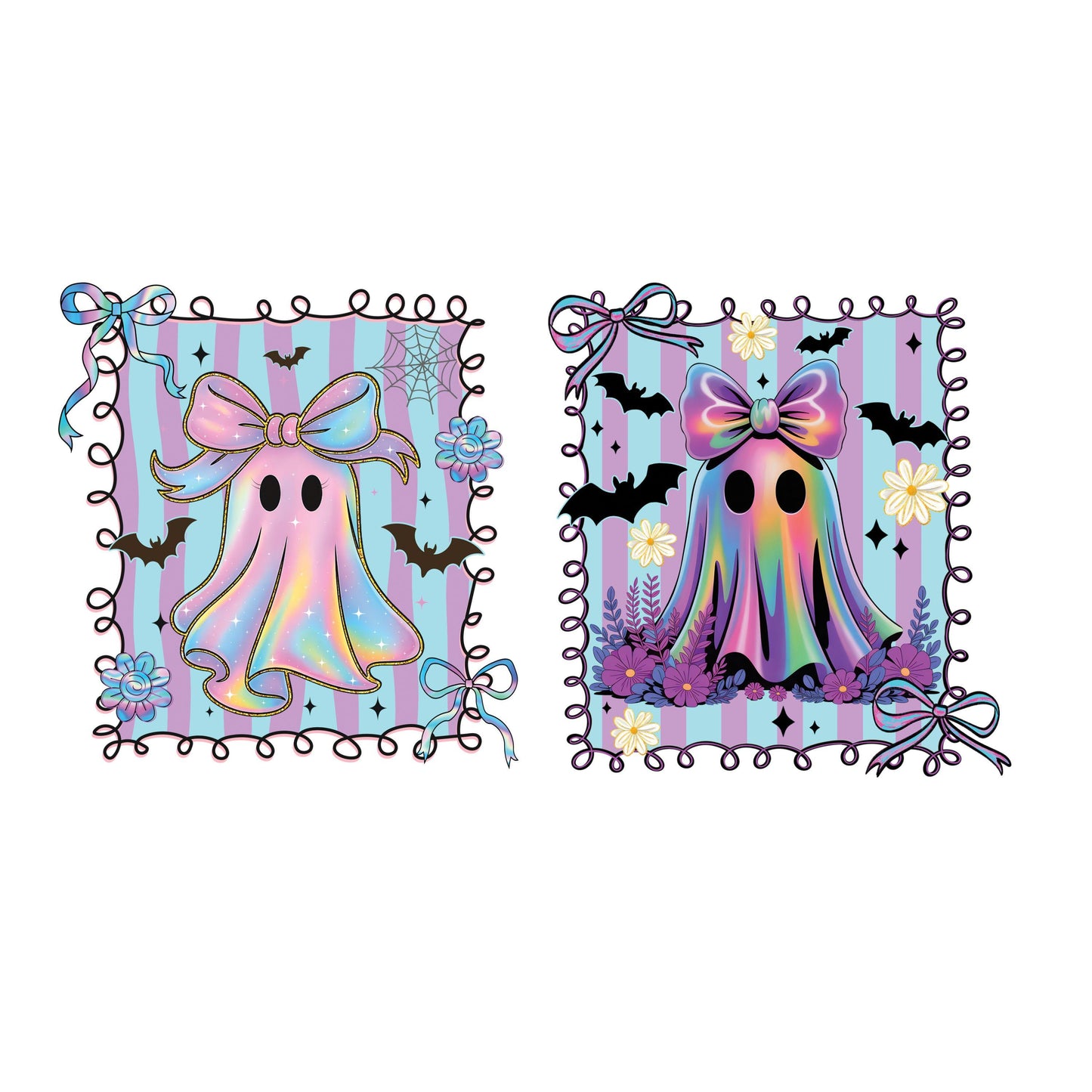 UV DTF Sticker print Iridescent ghost coquette 2 pk Halloween decal, tumbler decal, permanent sticker. #7366