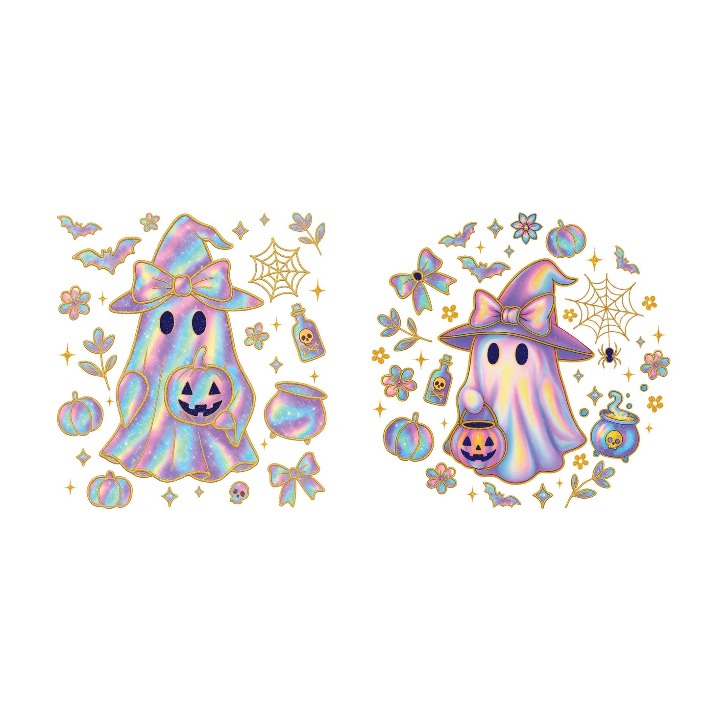 UV DTF Sticker print Iridescent flower ghost 2 pk Halloween decal, tumbler decal, permanent sticker. #7367