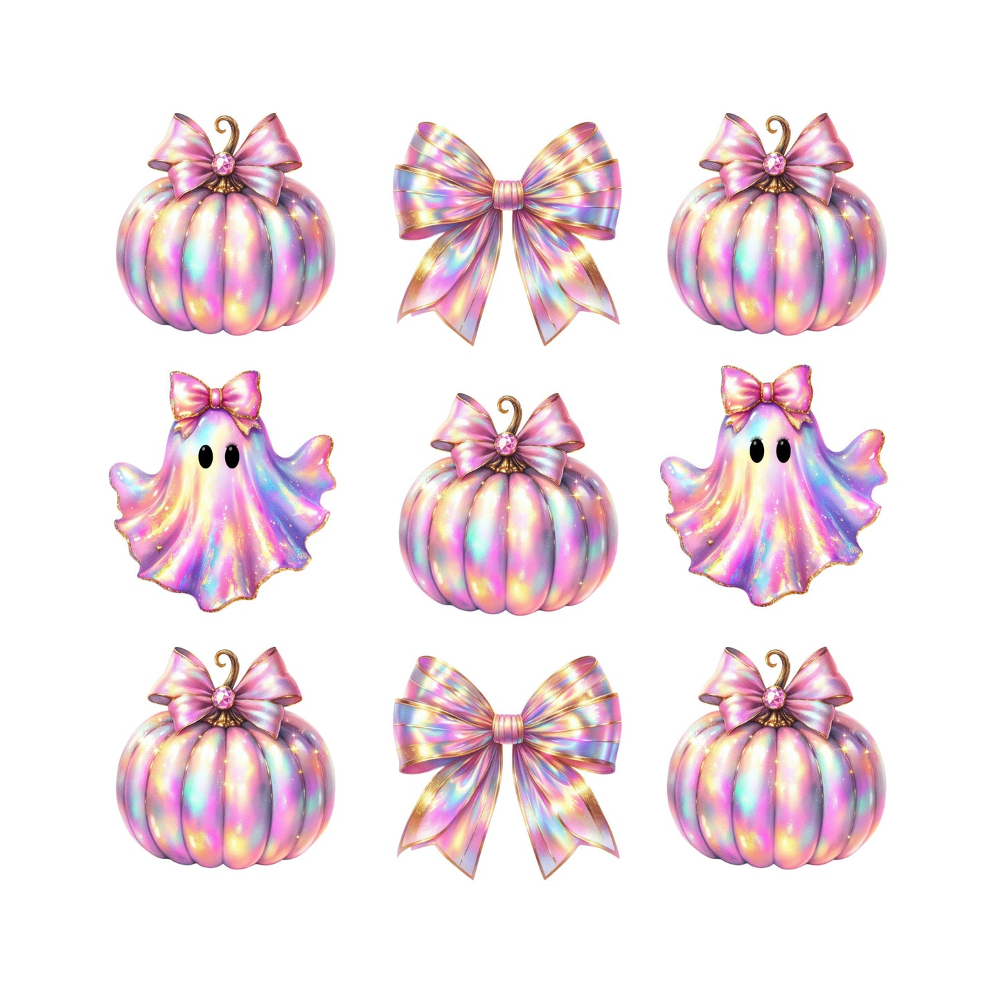 UV DTF Sticker print Iridescent pumpkins and bows Halloween decal, tumbler decal, permanent sticker. #7373