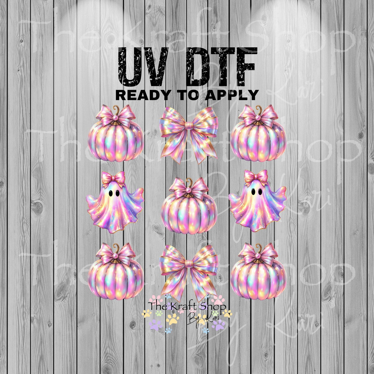 UV DTF Sticker print Iridescent pumpkins and bows Halloween decal, tumbler decal, permanent sticker. #7373