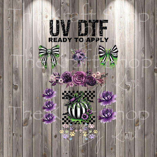 UV DTF Sticker print. Striped Purple Green Halloween element bundle of decals, tumbler decal. #7386