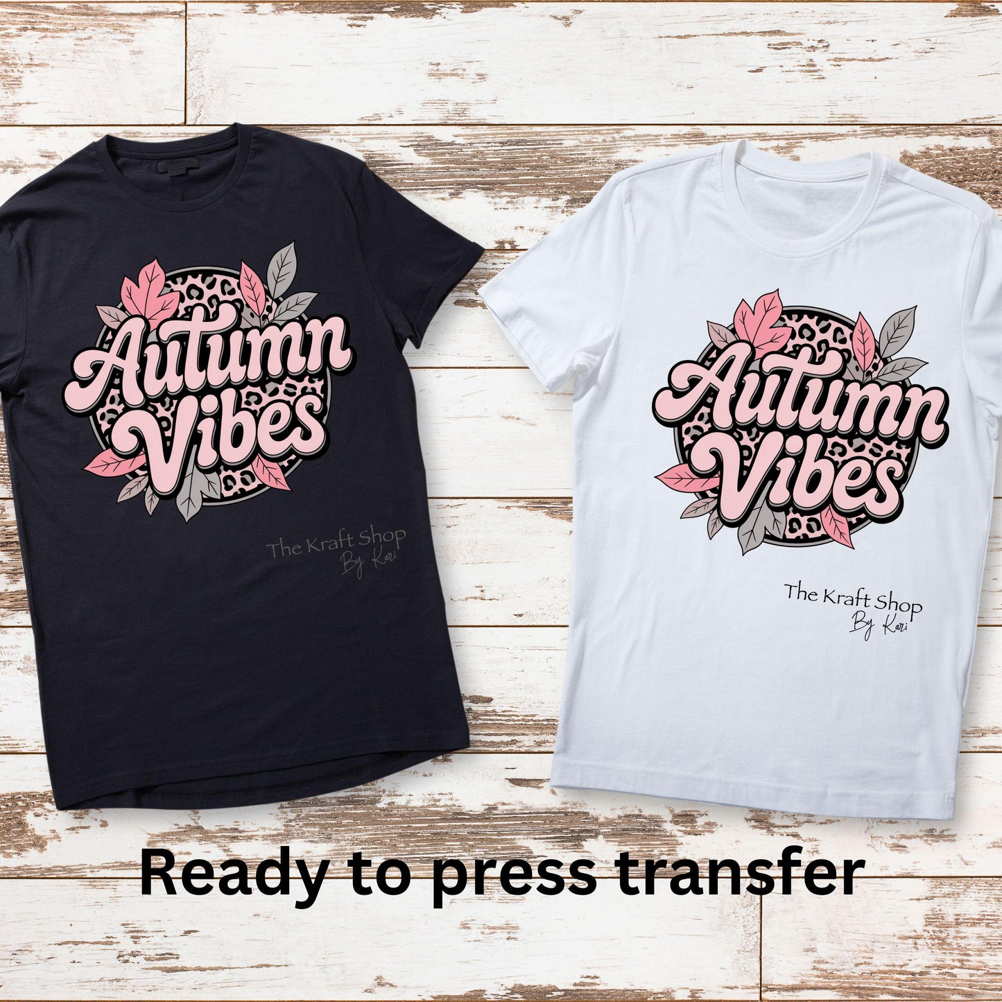 DTF ready to press transfer. Autumn Vibes Cheetah Leopard print light pink shirt image DTF Print #11517