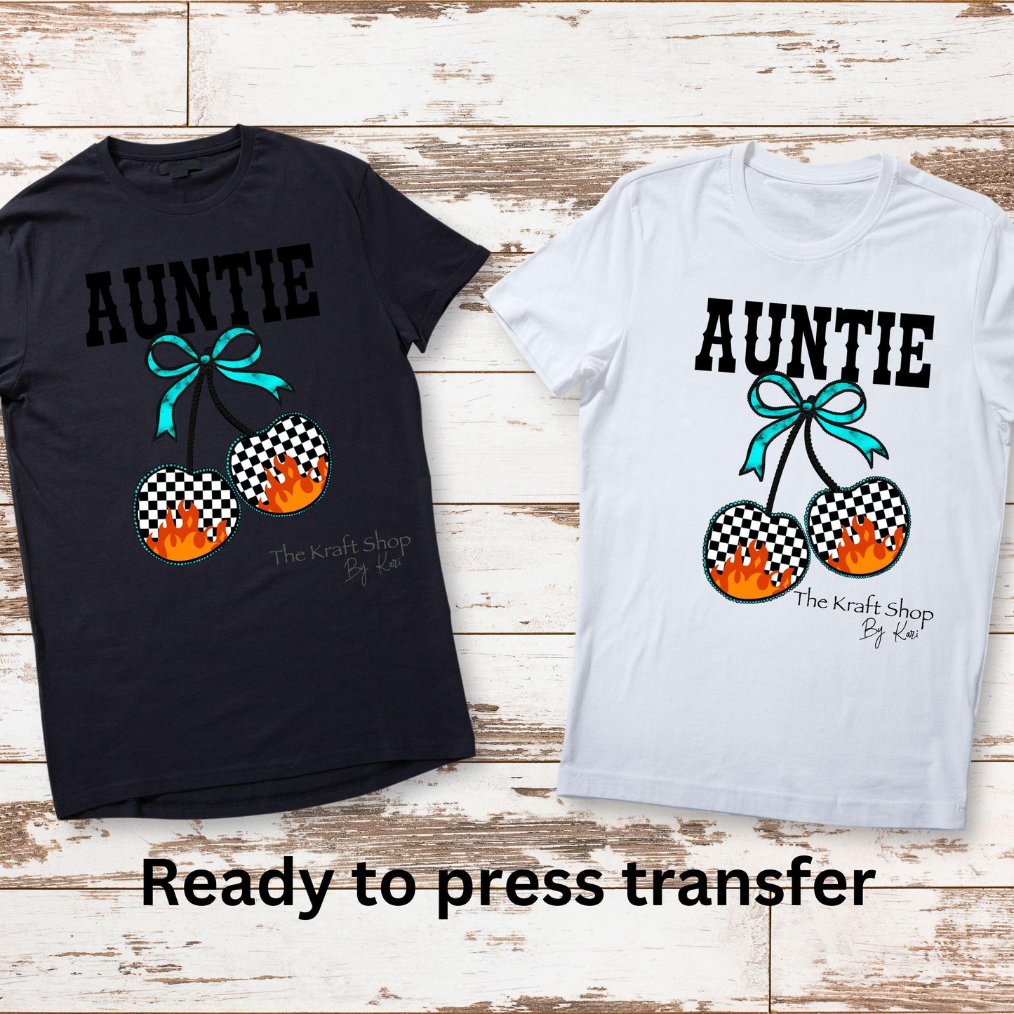 DTF ready to press transfer. Auntie Fire Cherries shirt image DTF Print #11506