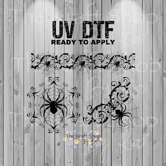 UV DTF Sticker print. Spider web bundle of 3 decal, tumbler decal. UV wrap for glass can tumbler. #7375