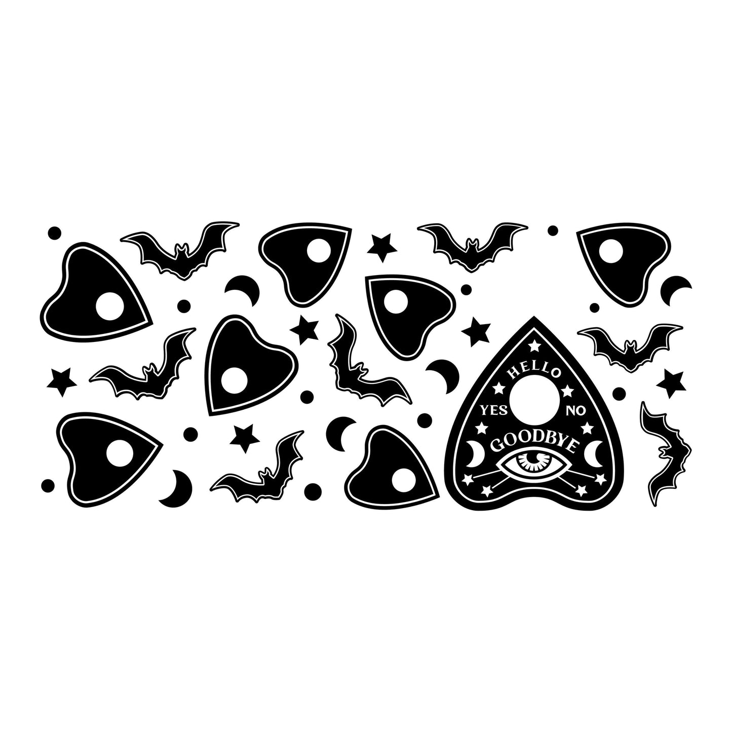 UV DTF Sticker print. Hello goodbye wrap with bats and planchette tumbler decal. #5416