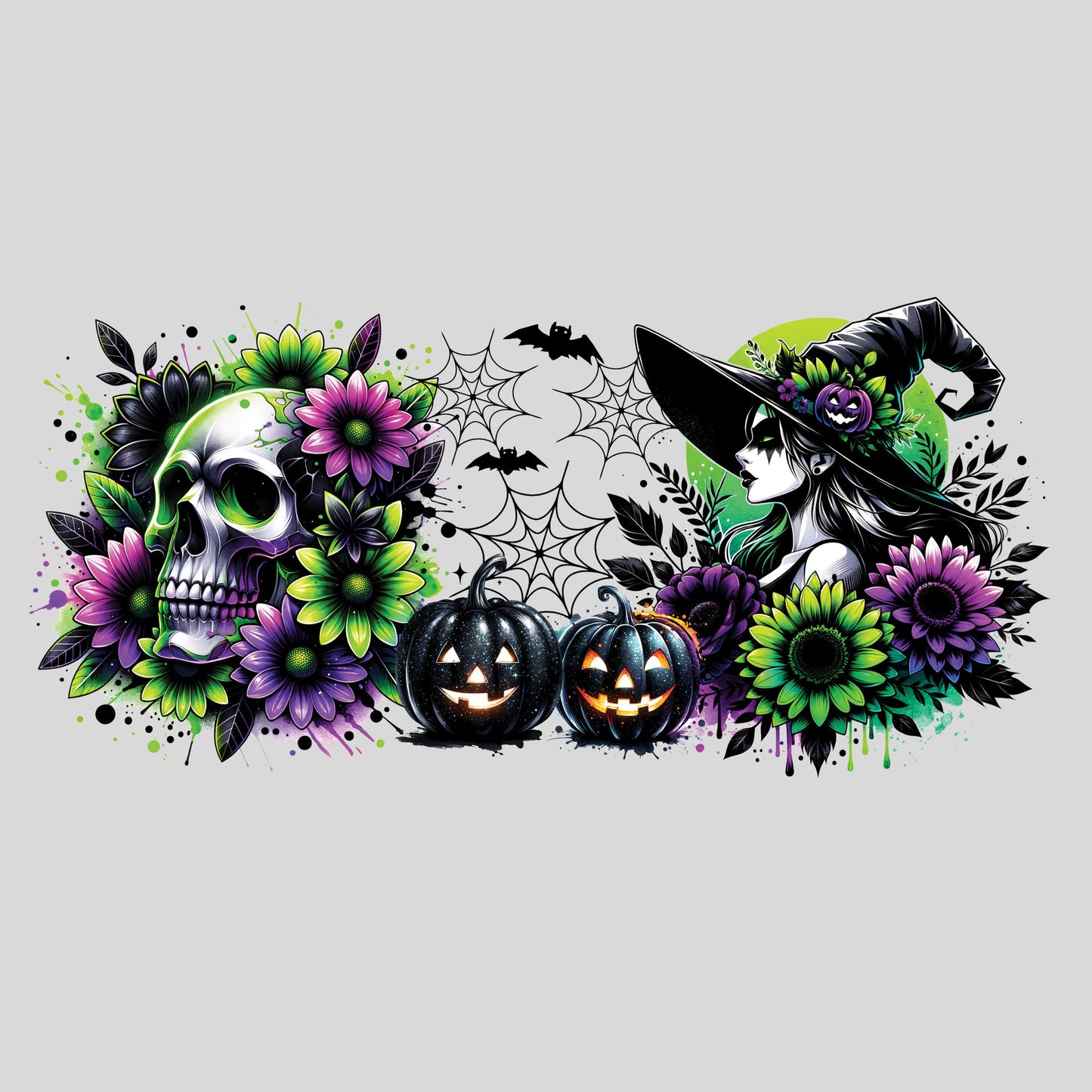 UV DTF Sticker print Witch skull Halloween spooky wrap decal, tumbler decal. UV wrap for glass can #7382
