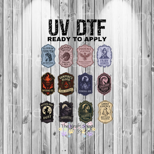 UV DTF Sticker print. Halloween labels bundle decal, tumbler decal, permanent sticker. Uv wrap for glass can tumbler. #7383