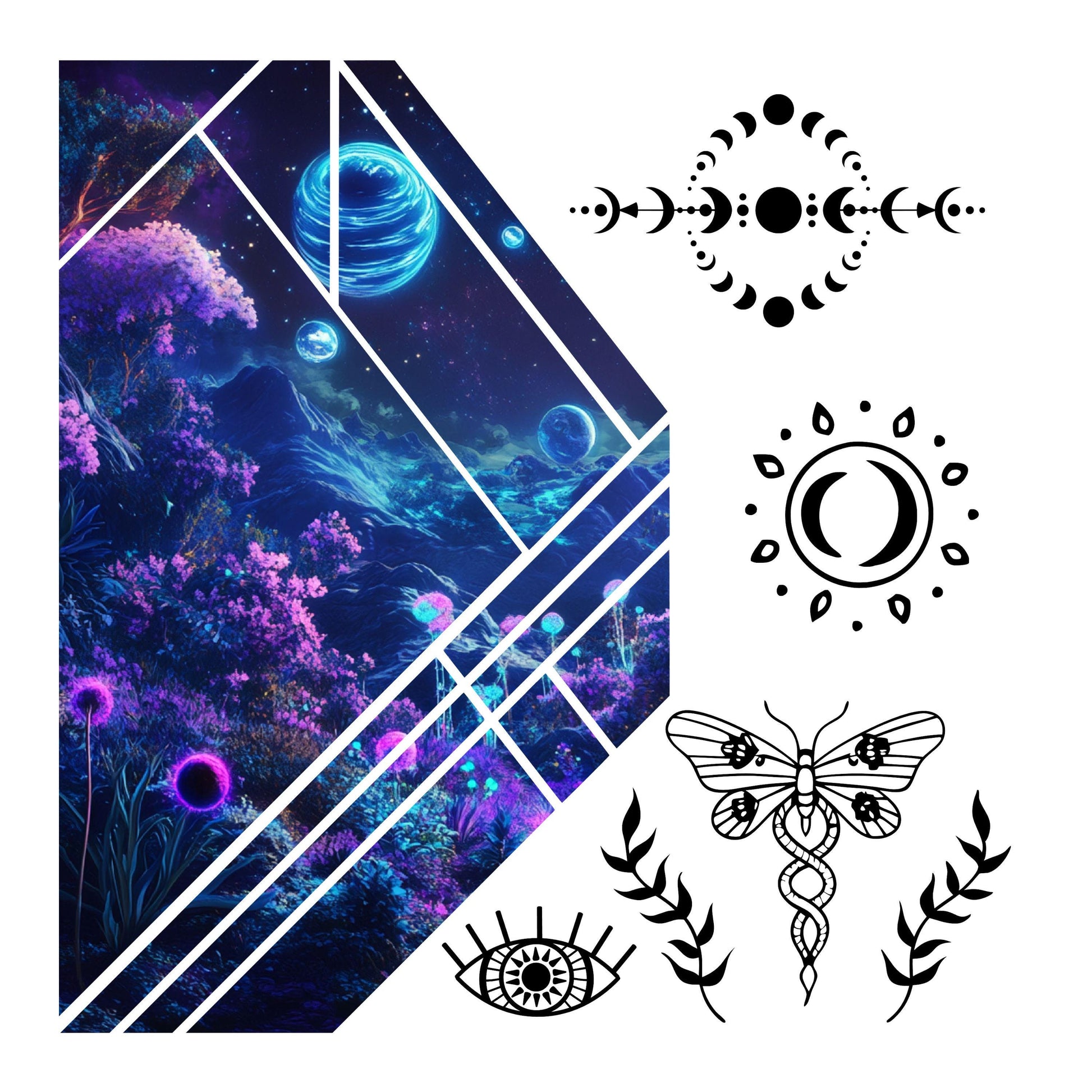 UV DTF Sticker prints. Celestial band element sheet bundle decal, permanent sticker. #10318