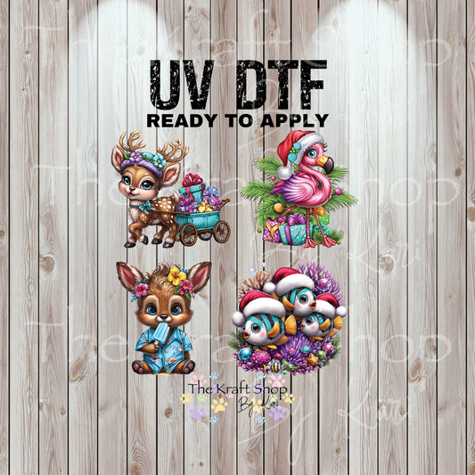 UV DTF Sticker prints. Beach Christmas Animals Christmas in July bundle of decals, permanent sticker. UV wrap for glass can tumbler. #7413